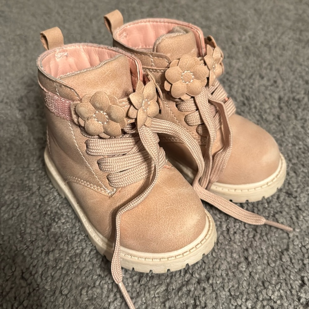 Carters Pink Boot - Size 6 - Ties with Flower Velcro Strap